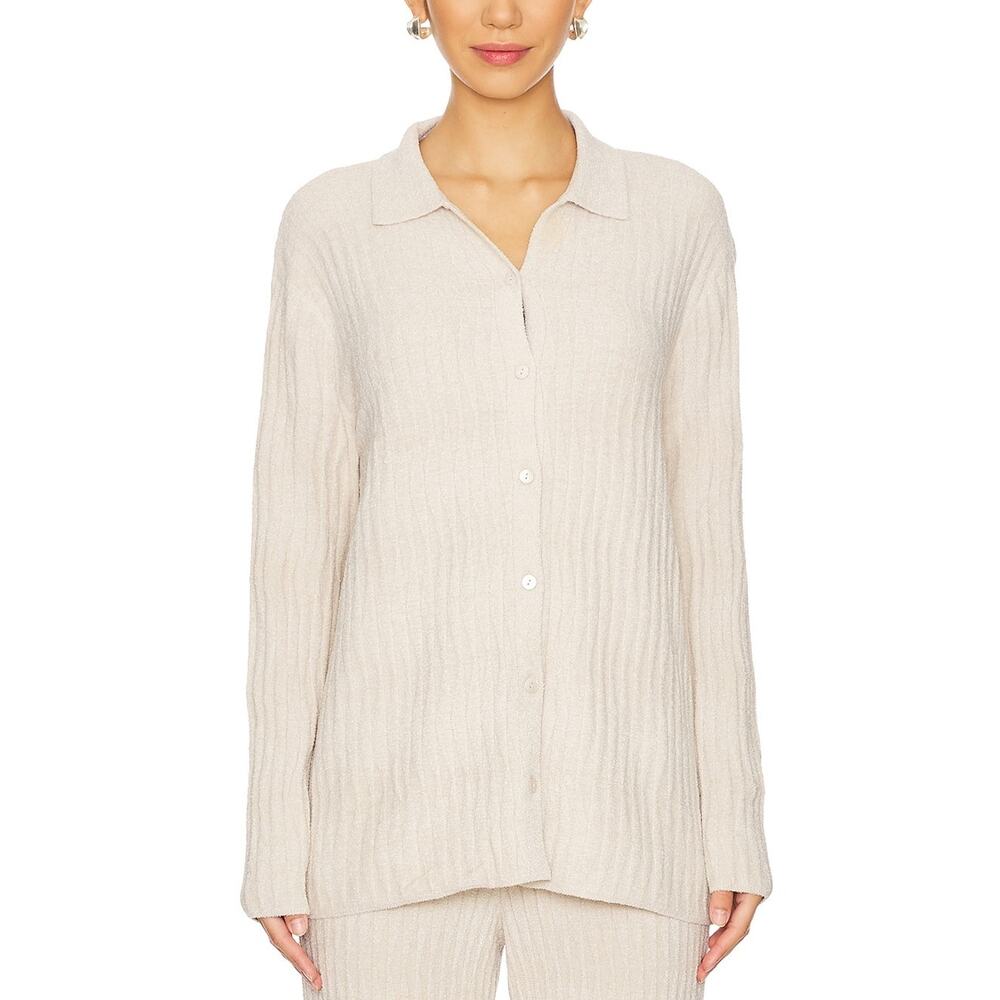 Barefoot Dreams Ribbed Beige Cozychic Ultra Lite Wave Shirt Size M